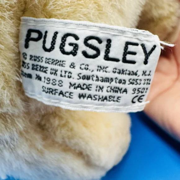 Russ Berrie Brown Pugsley Plush 9 Inch Puppy Dog 1988 Vintage Stuffed Animal - Picture 6 of 8